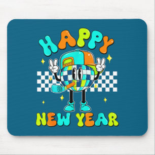 Checkered Happy New Year 2026 Disco Ball New Year  Mouse Mat