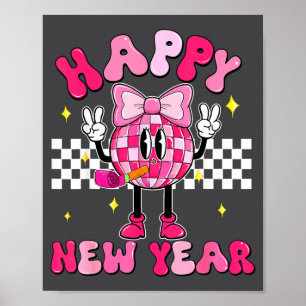 Checkered Happy New Year 2026 Disco Ball New Year Poster