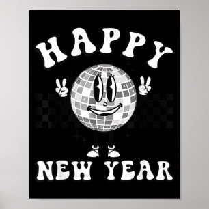 Checkered Happy New Year 2026 Disco Ball New Year  Poster