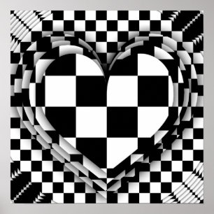Checkered heart op art poster