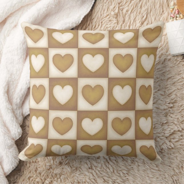 Checkered Hearts in Blond Cream Cushion (Blanket)