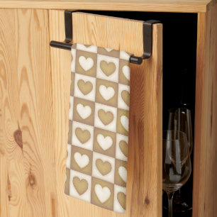 Checkered Hearts in Blond Cream Tea Towel