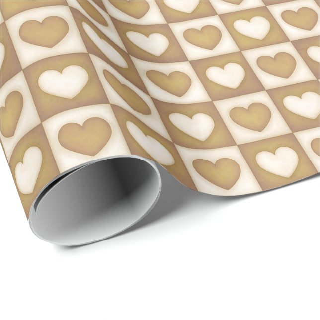 Checkered Hearts in Blond Cream Wrapping Paper (Roll Corner)