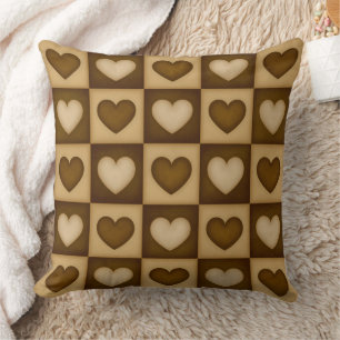 Checkered Hearts in Brown Toffee Cushion