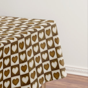 Checkered Hearts in Warm Cocoa Tablecloth