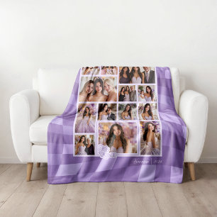 Checkered Lavender 14 Photo Keepsake Quinceañera  Fleece Blanket