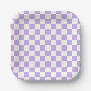 Checkered Lavender and White Paper Plate