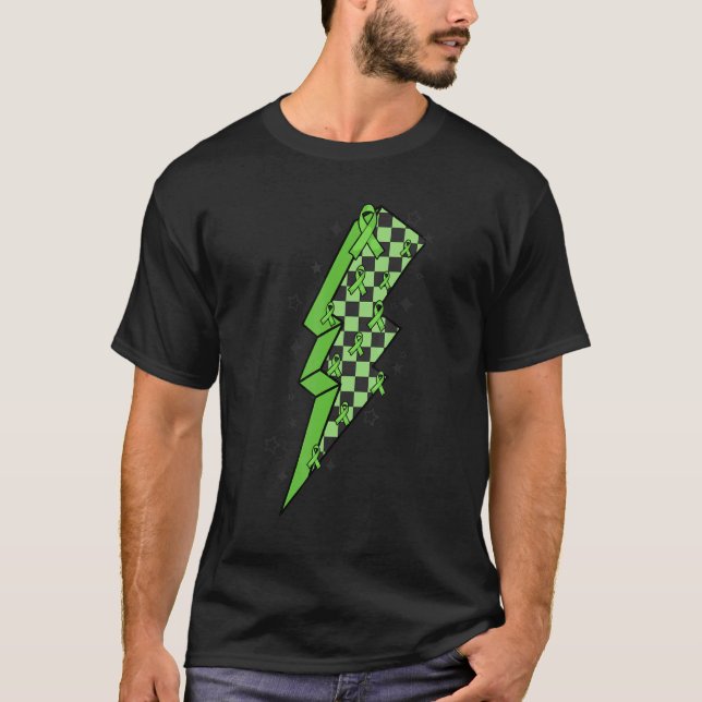 Checkered Lightning Green Ribbon Depression Screen T-Shirt (Front)
