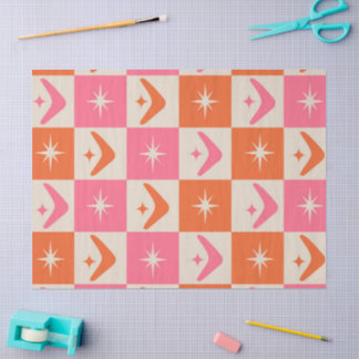 Checkered Mid Century Boomerangs pink and orange  Tissue Paper