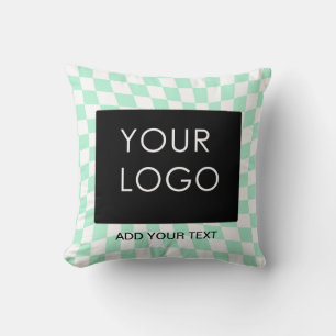 Checkered Mint Customizable Business Add Logo  Cushion