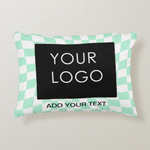 Checkered Mint Customizable Business Add Logo  Decorative Cushion