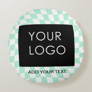 Checkered Mint Customizable Business Add Logo Round Cushion