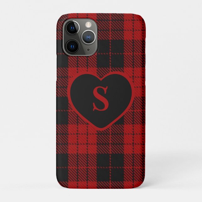 Checkered Monogram Christmas Red Buffalo Plaid Case-Mate iPhone Case (Back)