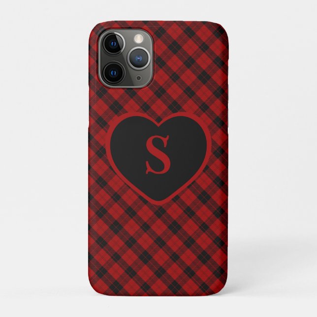Checkered Monogram Christmas Red Buffalo Plaid Case-Mate iPhone Case (Back)