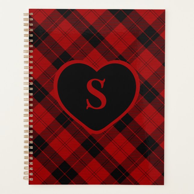 Checkered Monogram Christmas Red Buffalo Plaid Planner (Front)