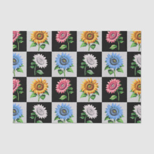 Checkered Multicolored Sunflower Floral Design  Tissue Paper