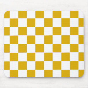 Checkered mustard yellow and White Mouse Mat