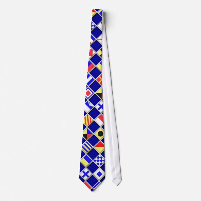 Checkered Nautical Flags Pattern Decor Tie (Front)