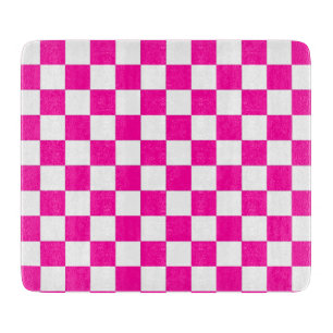Checkered Neon Pink and White  Cutting Board