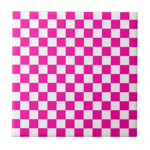 Checkered Neon Pink and White  Tile
