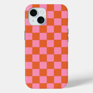 Checkered Orange and Pink iPhone 15 Case