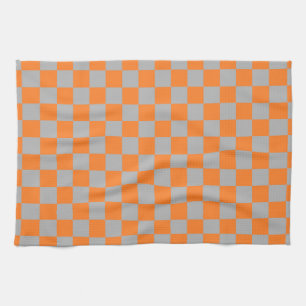 Checkered Orange and Silver Tea Towel