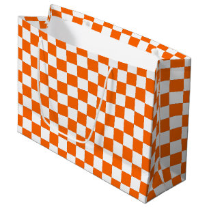 Checkered Orange and White Large Gift Bag