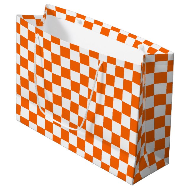 Checkered Orange and White  Large Gift Bag (Front Angled)