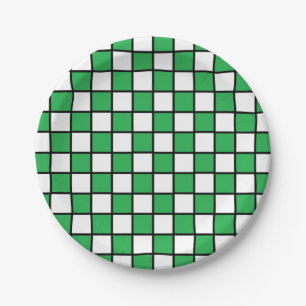 Checkered Outlined Green and Black Paper Plate