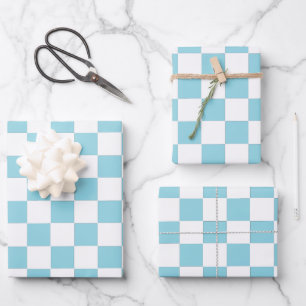 Checkered pale blue and White Wrapping Paper Sheet