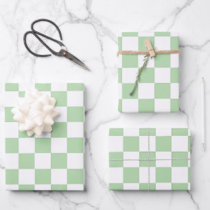 Checkered pale green and White Wrapping Paper Sheet
