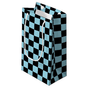 Checkered Pastel Blue and Black Small Gift Bag