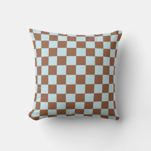 Checkered Pastel Blue and Brown Cushion