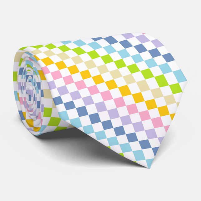 Checkered Pastel Rainbow Tie (Rolled)