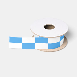 Checkered Pattern in Blue and White Satin Ribbon