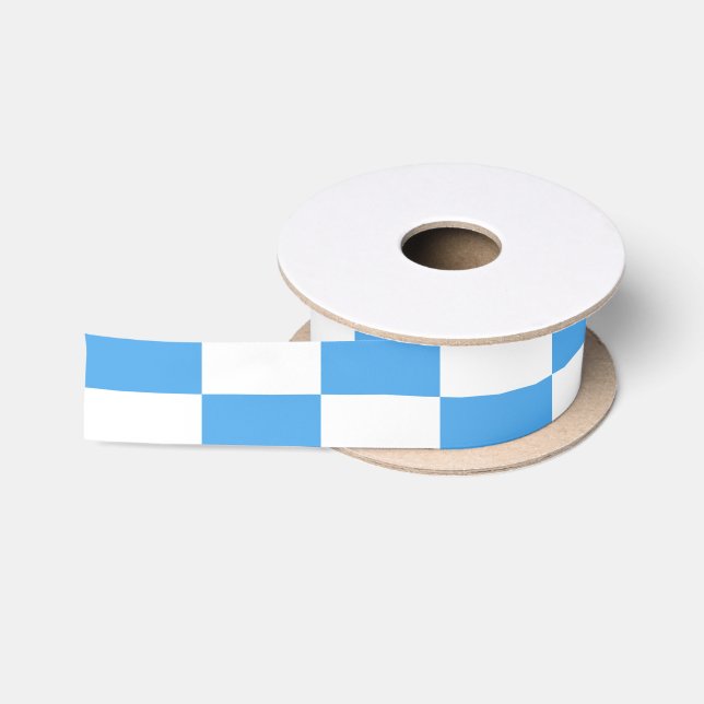 Checkered Pattern in Blue and White Satin Ribbon (Spool)