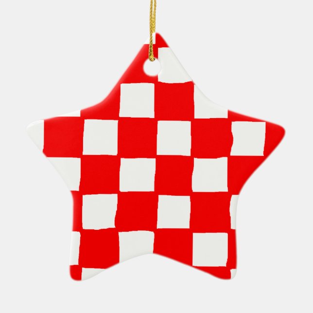 checkered pattern (red) ceramic tree decoration (Front)
