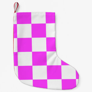 Checkered pattern tile background. White and Pinka Small Christmas Stocking