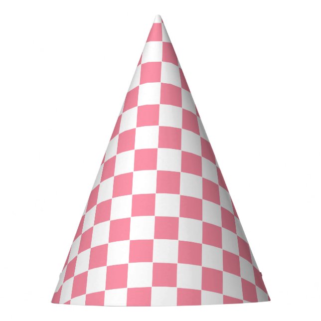 Checkered pink and White  Party Hat (Front)