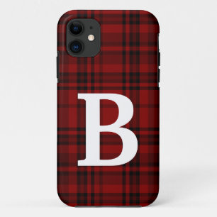 CHECKERED PLAID BLACK RED CUSTOMIZE TYPOGRAPHY iPhone 11 CASE