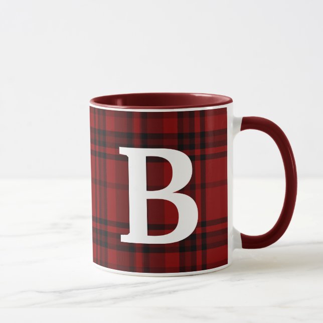 CHECKERED PLAID BLACK RED CUSTOMIZE TYPOGRAPHY  MUG (Right)