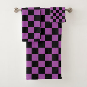 Checkered Purple and Black Bath Towel Set