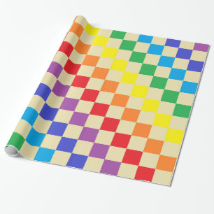 Checkered Rainbow Beige Wrapping Paper