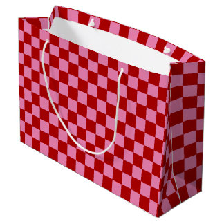 Checkered Red and Hot Pink  Large Gift Bag