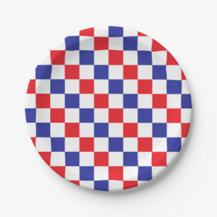 Checkered Red, White and Blue Paper Plate