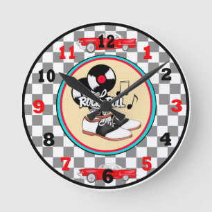 Checkered Rock n Roll Round Clock