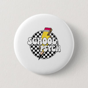 Checkered School Psychologist Pencil Lightning Bol 6 Cm Round Badge