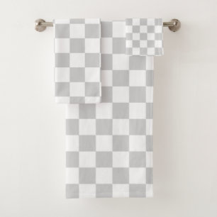 Checkered Silver and White Bath Towel Set