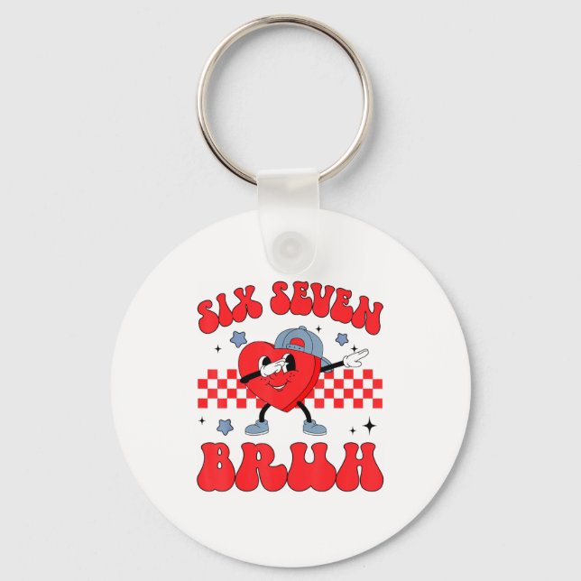 Checkered Six Seven Bruh Hearts 67 Valentines Day  Key Ring (Front)