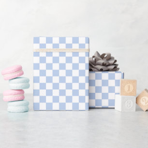 Checkered Soft Sky Blue White  Wrapping Paper Roll
